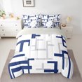 thumbnail image 3 of Manfei Chic Abstract Teens 7-Piece Twin Bedding Sets, Navy Square Checkered Bedding Comforter Set, Modern Buffalo Plaid Reversible Sheet Sets, Breathable Home Decor, 3 of 8
