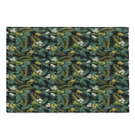 Tropical Cutting Board, Hawaiian Pattern with Breadfruit Palm Leaf Plumeria Flower and Exotic Bird on Dark, Decorative Tempered Glass Cutting and Serving Board, in 3 Sizes, by Ambesonne