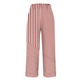 thumbnail image 4 of ABATAB Stripe Pants for Women Beach Vacation Cotton Linen Trousers Wide Leg Loose Elastic Waist Summer Outfits, 4 of 5