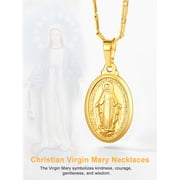U7 Holy Virgin Mary Medal Necklace for Womens 14K Yellow Gold Plated Cross Chain Lady of Guadalupe Pendant Miraculous Catholic Christian Jewelry
