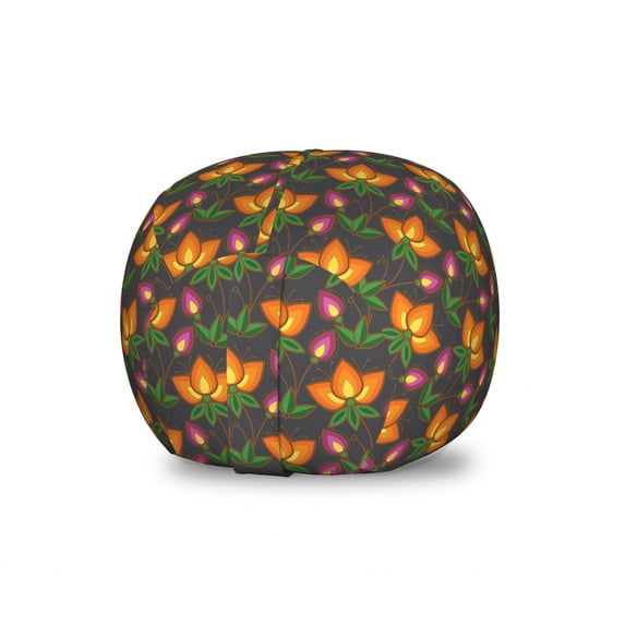 Floral Storage Toy Bag Chair, Flowers Pattern with Leaves and Stems Flourishing Tangerine Violet Tones, Stuffed Animal Organizer Washable Bag, Small Size, Mustard and Multicolor, by Ambesonne