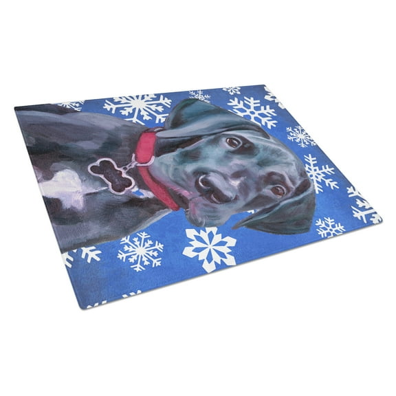 Caroline's Treasures Black Great Dane Puppy Winter Snowflakes Holiday Glass Cutting Board Large