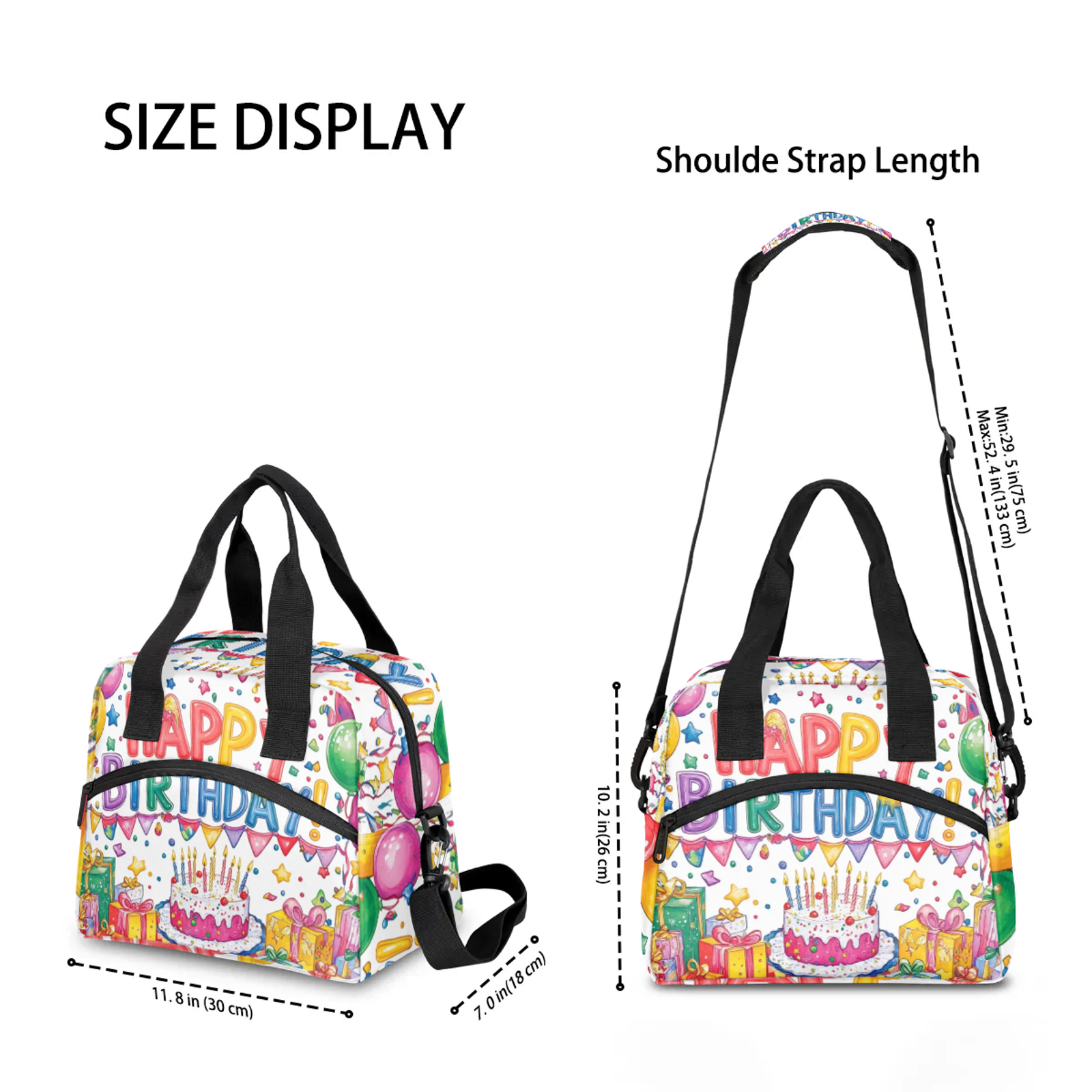 Herdesigns Happy Birthday Lunch Bag for Men Women Adults Colorful Balloons Insulated Lunch Box Leakproof Cooler Tote Bag Organizer with Adjustable Shoulder Strap