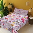 thumbnail image 2 of Ambesonne Fashion Emoji Fitted & Top Sheet Set with Shams, Lady Hearts Flowers, Blush Hot Pink White, 2 of 5