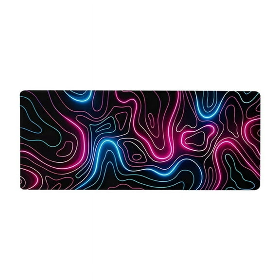 Topographic Contour Extended Big Mousepad, Waterproof Desk Pad with 3mm Non-Slip Base,1 x Mouse Pad,Black