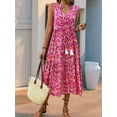 thumbnail image 5 of Women'S Maxi Dress Summer Sleeveless Bohemian Floral V Neck Tie Front Fringe Flowy Long Dress Vacation Beach Sundress Rose Red L, 5 of 8