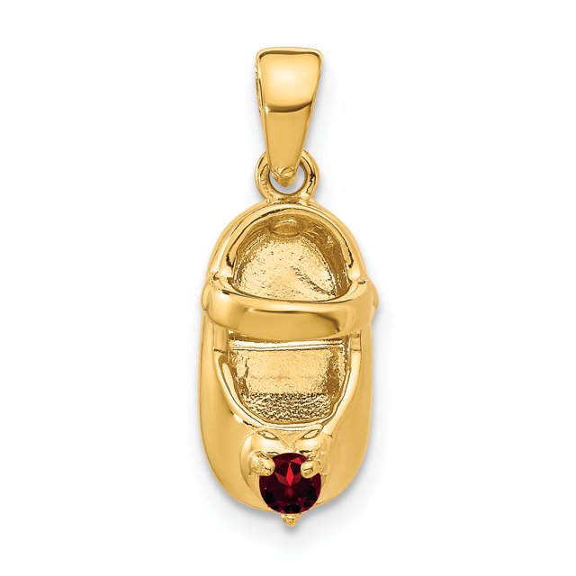 14k Or Jaune Janvier Gravé Rouge Synthétique Pierre Bébé Chaussures Collier Pendentif Pierre de Naissance