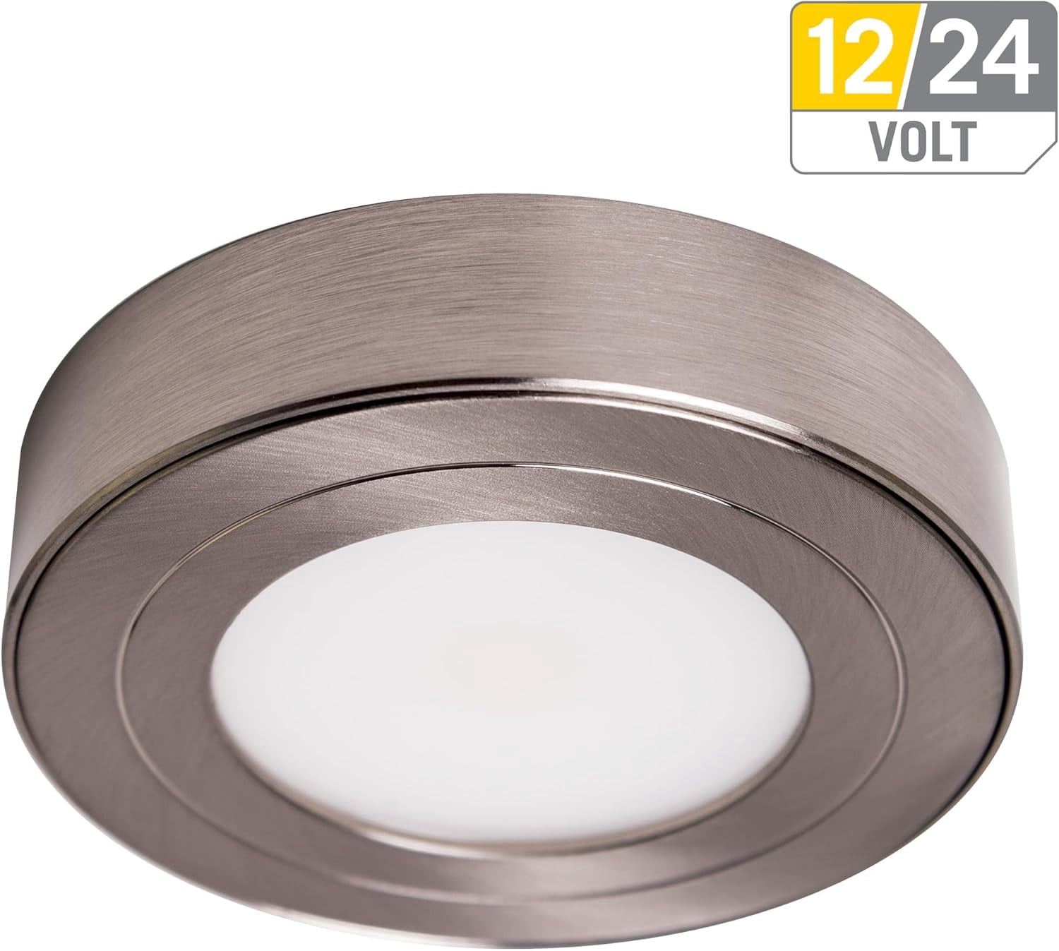 JJEAN-PureVue Dimmable LED Undercabinet Puck Light, Daylight 5000K, Brushed Steel 253411