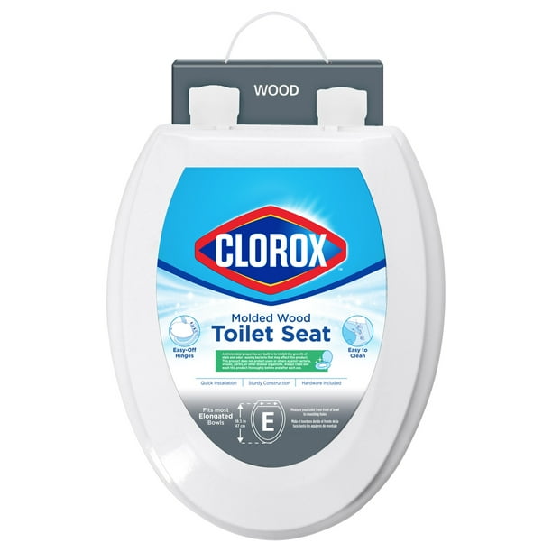 Clorox Antimicrobial Elongated Wood Toilet Seat with Easyoff Hinges