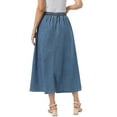 thumbnail image 3 of INSPIRE CHIC Denim Maxi Skirt for Women Elastic Waist Casual A Line Long Jean Skirts XS Blue, 3 of 6
