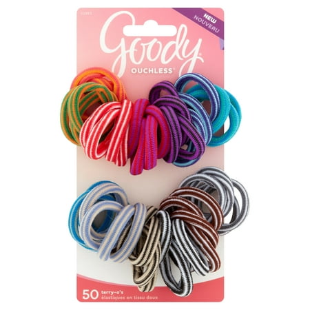 Goody Ouchless Terry-O's Hair Ties, Assorted Color Fabric Hair Bands, 50 (Best Hair Ties For Babies)