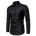 thumbnail image 2 of Telankuip Men's Luxury Jacquard Long Sleeve Dress Shirts Color Contrast Muscle Fit Wedding Party Prom Shirt Lapel Button down Lightweight Comfy Fashion Disco Tops Outfits Black S, 2 of 4