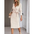 thumbnail image 5 of Women's Long Sleeve Sweater Dress Side Split Bodycon Dresses Fall Midi Long Deep V Neck Fitted Spring Casual, 5 of 8