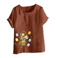 thumbnail image 4 of EGNMCR Shirts for Women Plus Size Fashion Linen Funny Rabbit Bunny Easter Printed Short Sleeve Crew Neck Casual Loose T shirt Pullover Blouse Tops Spring Summer Sale, 4 of 5
