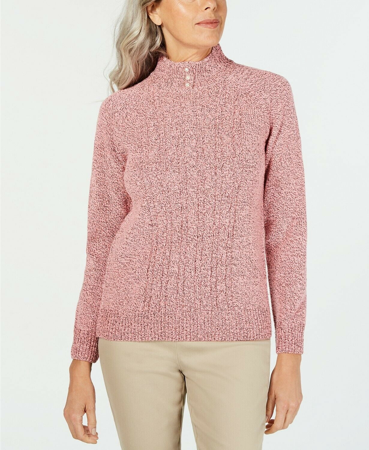 Karen Scott Women's Mock-Neck Cable 