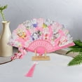 thumbnail image 4 of Unique Bargains 1 Pc Rose Print with Tassel Folding Fan for Masquerade Pink Silk Fabric, 4 of 5