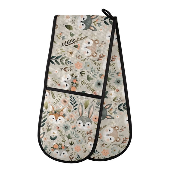 Dailycode Double Sided Oven Mitt with Loop Heat Resistant Kitchen Long Potholders 7" x 35" Cute Animals Face and Plant