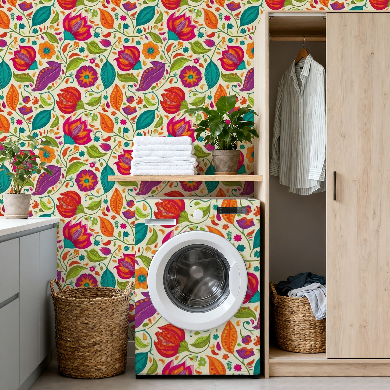 Paisley Peel and Stick Wallpaper 17.7in x 9.8ft Colorful Floral Vibrant Flowers Leaves Cream Contact Paper Vinyl Waterproof Self Adhesive Wall Paper for Bedroom Shelf Cabinet Renter Friendly