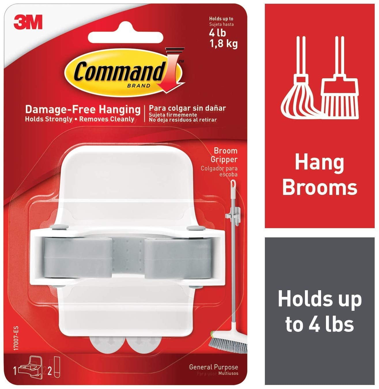 Command Broom Gripper, White with Grey Band, 3 Grippers