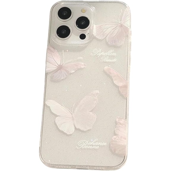 Cute Pink Butterfly Soft Clear Phone Case Compatible with iPhone Case (for iPhone 17 Air,Sparkly & Clear)