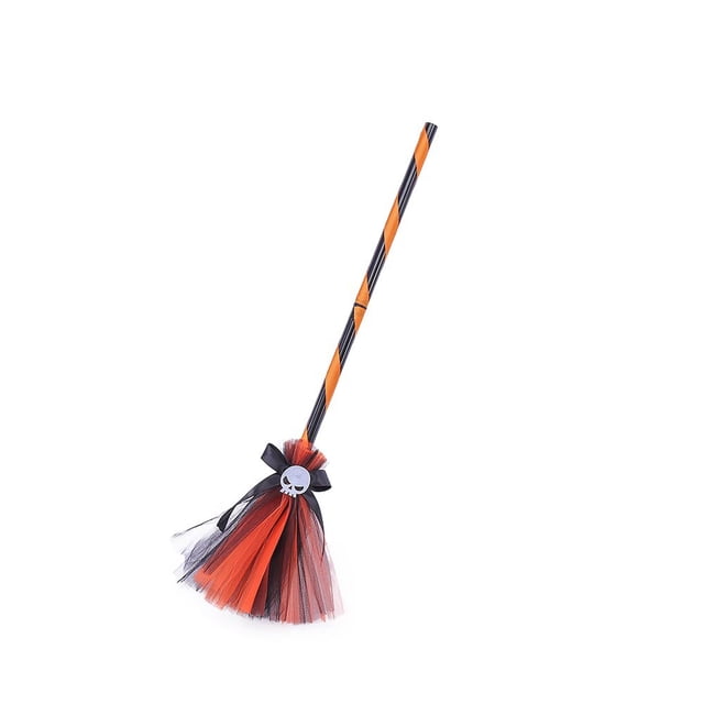 Gupgi 29.5'' Halloween Witch Broom, Girls Cosplay Props Ribbons Skeleton Contrast Color Broomstick