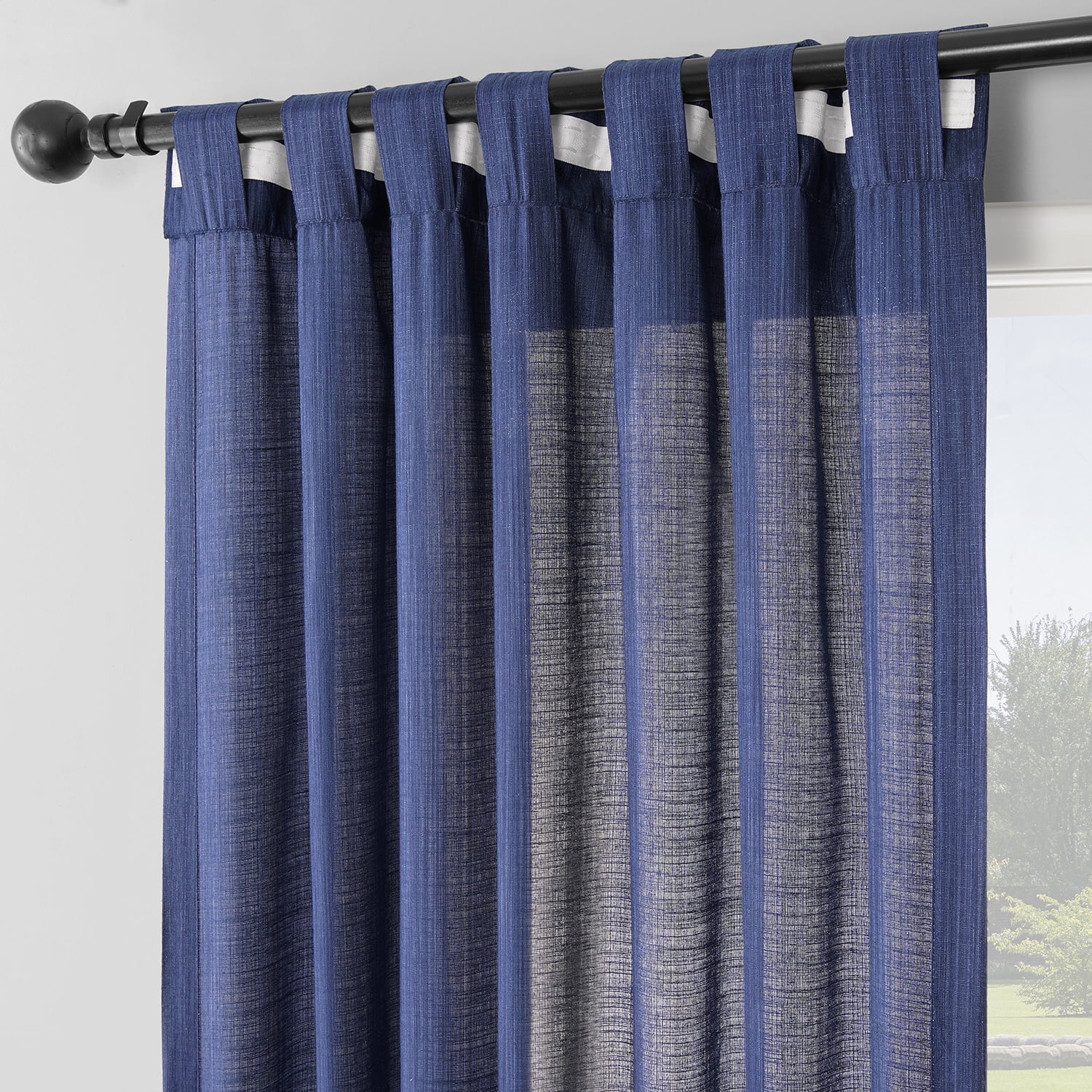 Half Price Drapes Ink Blue Rustic Linen Weave Light Filtering Curtains for Bedroom (2 Panel), 50W X 96L
