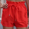 thumbnail image 2 of Womens Shorts for Summer Beach Women Resort Wear Elastic Waist High Waist Solid Color Stringy Selvedge Drawstring with Pockets Casual Shorts for Women, 2 of 6