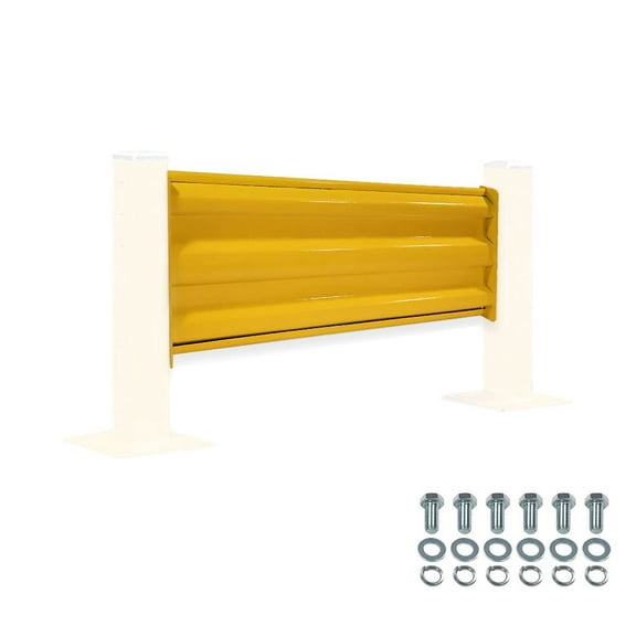 4' x 15" Bolt-On Steel 3-Rib Guard Rails for Warehouse Aisle, Corners, and Equipment Protection 12,000 lbs - Yellow