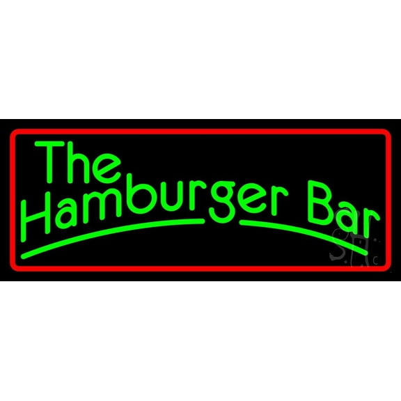 The Hamburger Bar with Red Border LED Neon Sign 10 x 24 - inches, Clear Edge Cut Acrylic Backing, with Dimmer - Bright and Premium built indoor LED Neon Sign for restaurant window and interior decor.