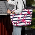 thumbnail image 4 of Wukai Dark Blue Stripes and Flamingos Print Zipper Bag,large Beach Tote Bag,Waterproof Sandproof Bag,Grocery and Picnic Tote Travel Bag, 4 of 5