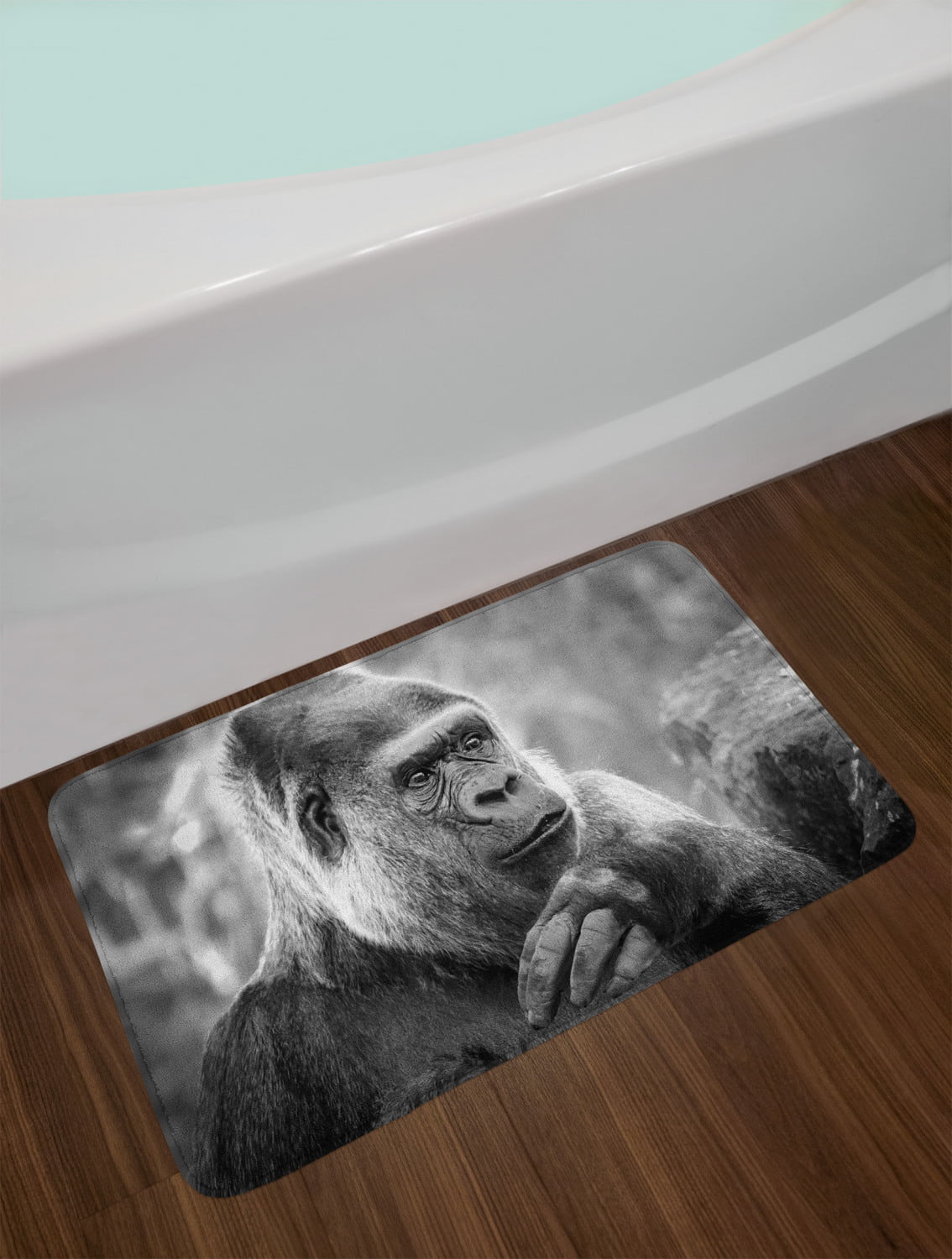 Gorilla Bath Mat, Close up Shot of an Ape Animal on a Blurry