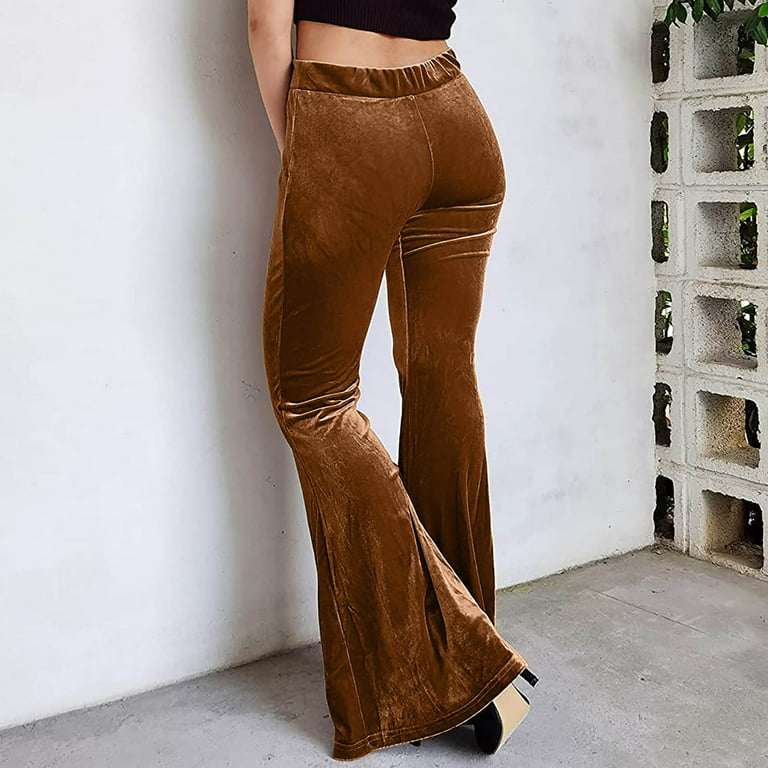 YWDJ Bell Bottom Pants for Women 70s Leggings High Waist High Rise Flared  Elastic Waist Casual Stretchy Long Pant Fashion Comfortable Solid Color  Leisure Bell-bottoms Pants Pants 17-Coffee L 