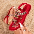 thumbnail image 3 of Flip Flops for Women Bohemian Beaded Beach Sandals Lightweight Comfy Footbed Slip on Elastic Ankle Strap Summer Outdoor Flat Walking Shoes Red Size 6, 3 of 6