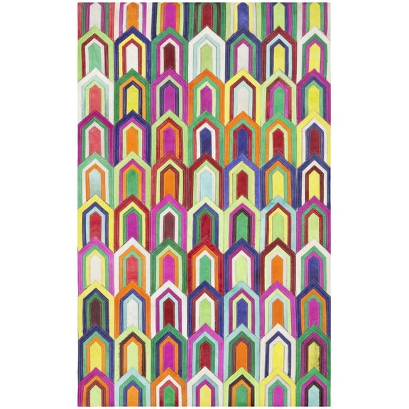 SAFAVIEH Studio Leather Hester Geometric Area Rug, Ivory/Multi, 4' x 6'