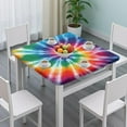 thumbnail image 3 of Colorful Rainbow Tie Dye Spiral Pattern Square Fitted Tablecloth with Elastic Edge,Square Table Cover,Washable Elastic Table Cover for Home Kitchen Party Decor 34"x34", 3 of 6