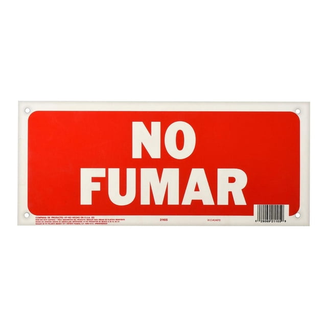 Letrero No Fumar Plástico Pared 35.5X15.4 Cm