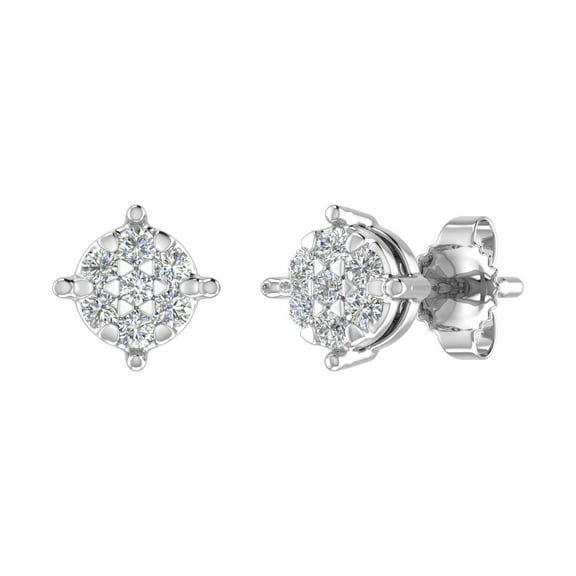 0.15 Carat Cluster Diamond Stud Earrings in 925 Sterling Silver - IGI Certified