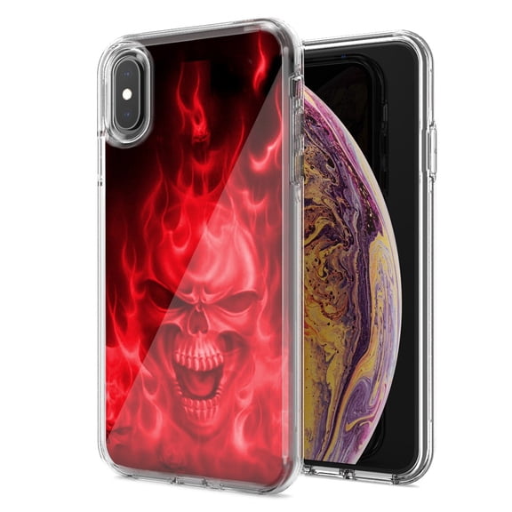 MUNDAZE For Apple Iphone X Xs Red Flaming Skull Design Double Layer Phone Case Cover