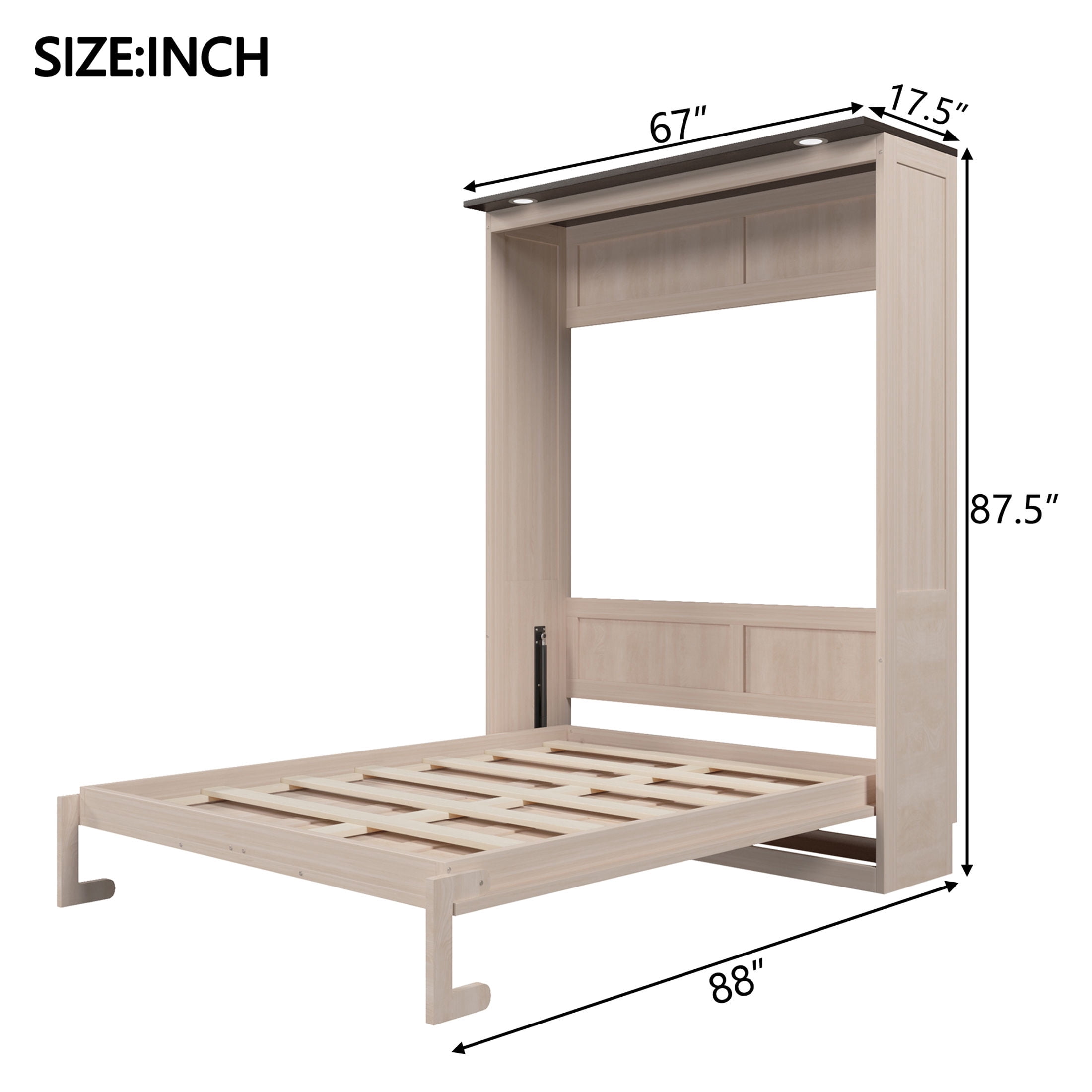 Noble House Fenvale Queen Murphy Bed with Integrated LED Lights, Space-Saving Foldable Cabinet Bed, Beige