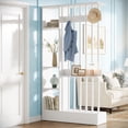 thumbnail image 5 of Finmind Wall Room Divider, 71 inch Wood Freestanding Room Divider Bookcase with Shelves & Coat Hooks for Home & Office Decorative, White, 5 of 9