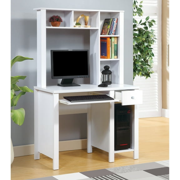 White Student Desk With And Refined Design, 39"w Compact Writing Laptop Home Office Chic Style, In