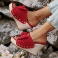 thumbnail image 4 of Rokmnt Womens Bow Wedges Dress Sandals 2026 Fashion Leopard Bride Wedding Bowknot Platform Chunky Heeled Slip on Pumps Casual High Heels Summer Shoes Red Size 8, 4 of 6