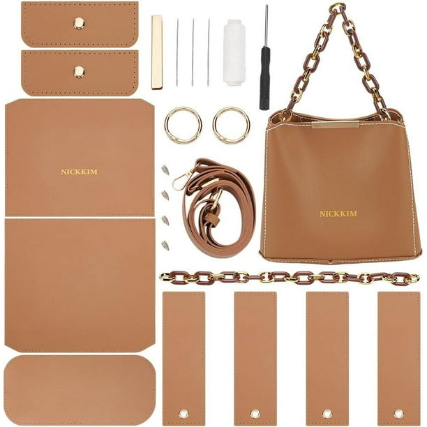 Kit para hacer bolsos de mano de cuero sintético, bolso bandolera de cuero sintético, bolso de mano, kit para coser, bolso de mano de moda hecho a mano, suministros de costura.