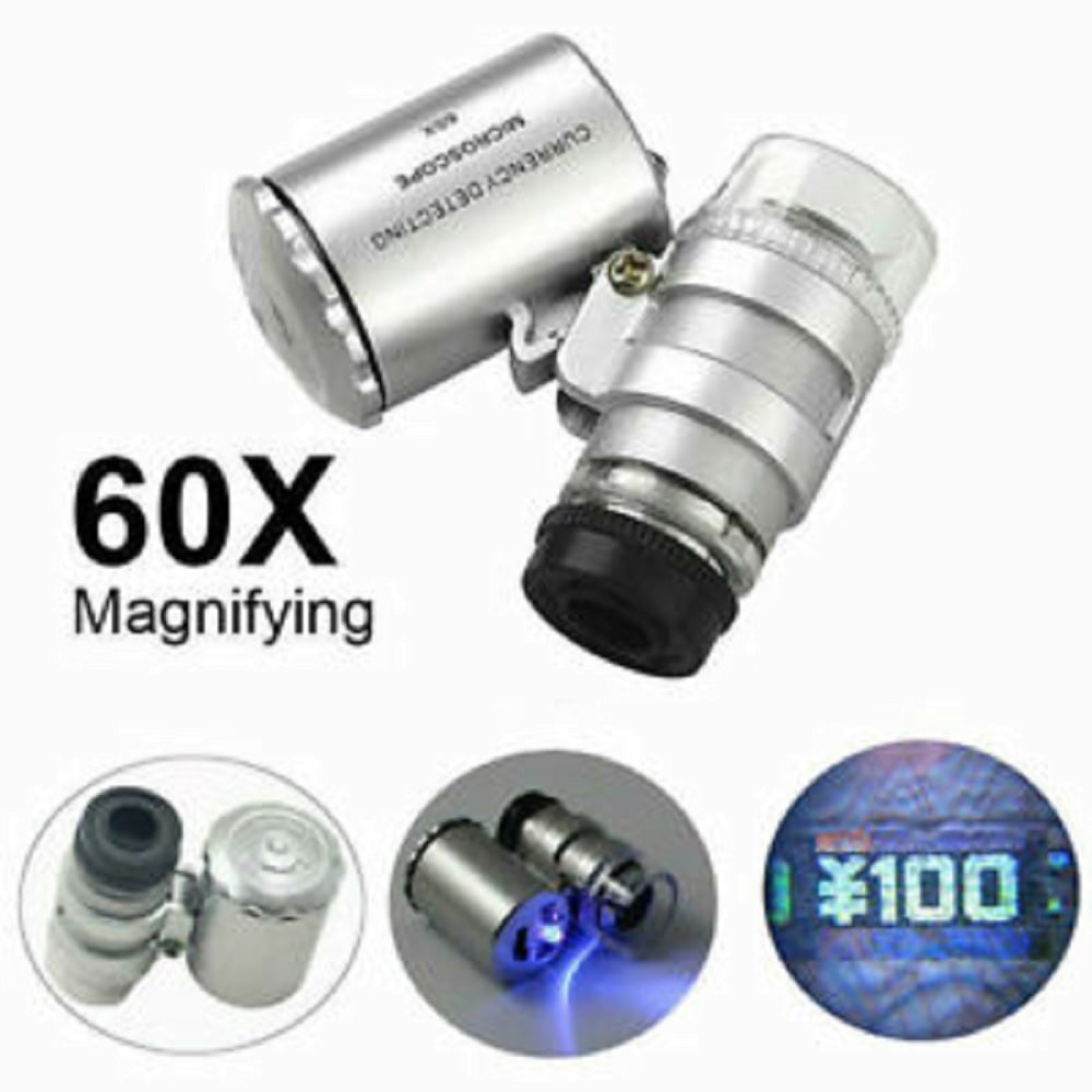 60X Magnifying Loupe Jewelry Jewelers Pocket Magnifier Loop Eye Coins Led Light 