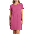 thumbnail image 5 of Noric Women's Summer Casual Short Sleeve Dress Solid Color Crew Neck Pleated Beach Vacation T-Shirt Dresses, 5 of 7