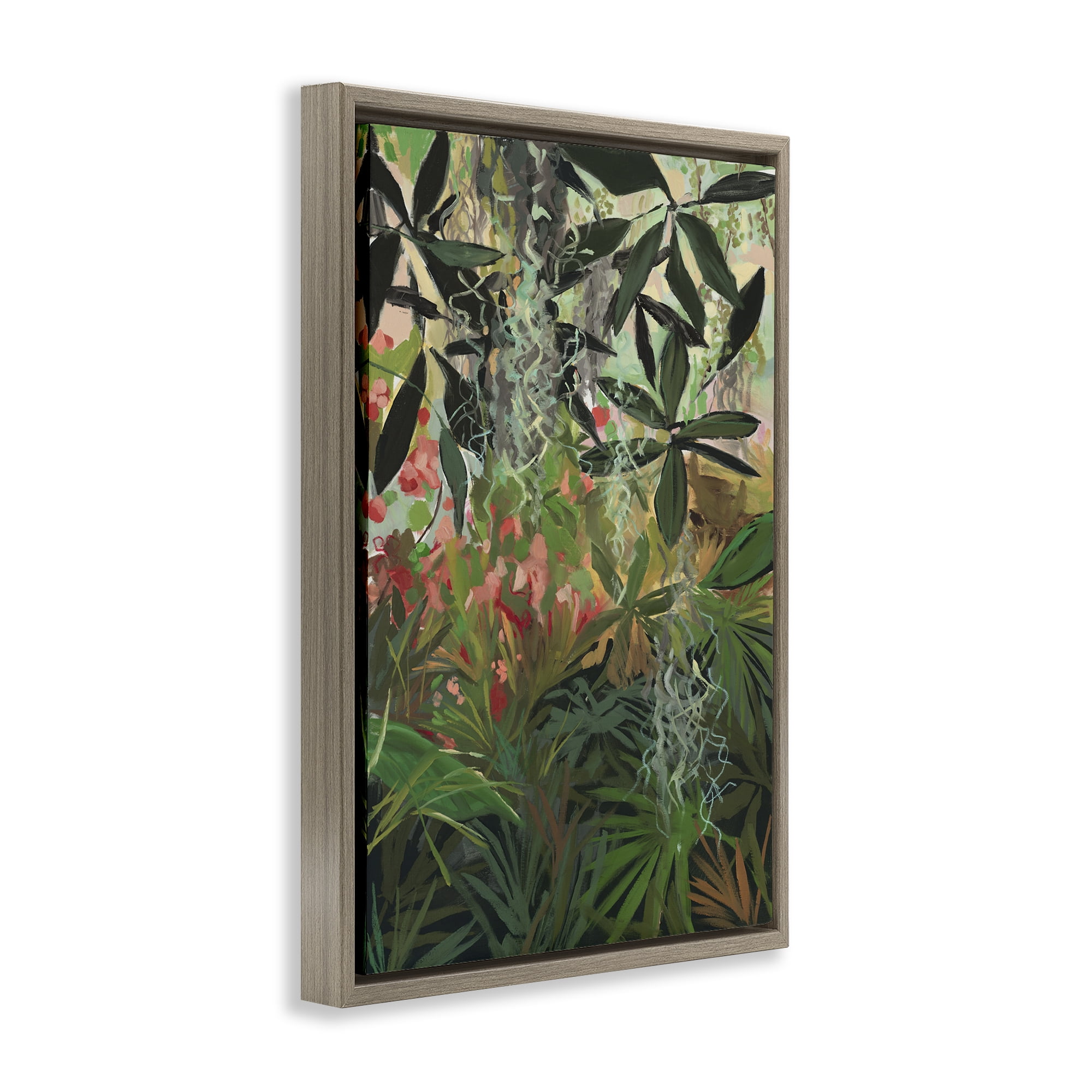 Stupell Industries Dense Rain Forest Plants Landscape & Nature Painting Brown Floater Framed Canvas Art Print Wall Art, 21 x 31