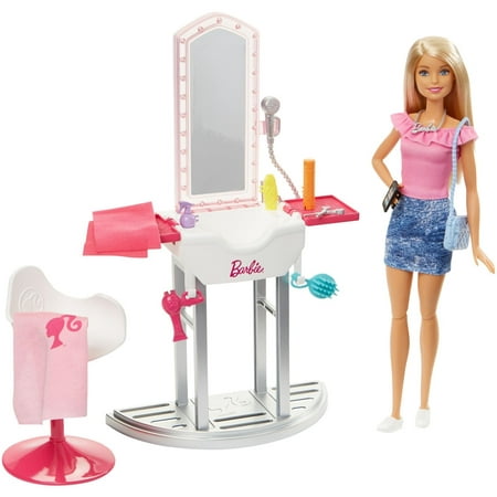 Barbie Salon Station Furniture Set with Doll & Accessories,