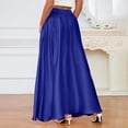 thumbnail image 6 of KDDYLITQ Womens Satin Skirts Silk High Waisted Maxi Skirt Pleated Hem Solid Color Elegant Skirt Party Fall Long Skirts with Pocket Blue 2XL, 6 of 6