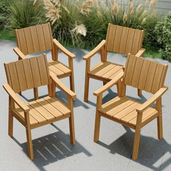 Wingyz Outdoor Patio Dining Chairs Set of 4 Armchair for Lawn Garden Backyard, Wood Color