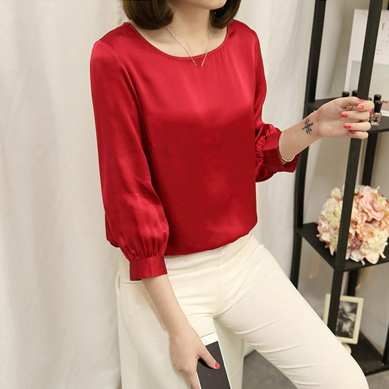 Womens Casual Long Sleeve Chiffon Blouse, Elegant Slim Solid Color Office  Lady Shirt From Red2015, $13.44